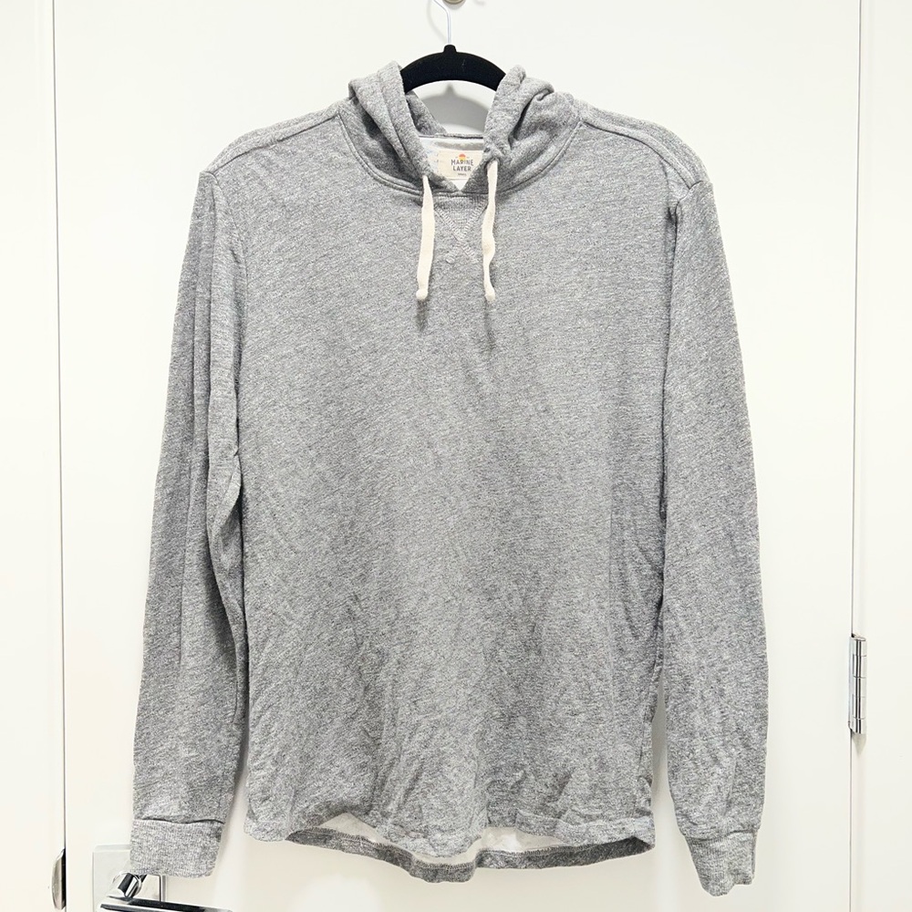 Marine Layer Double Knit Pullover Hoodie in Heather Grey